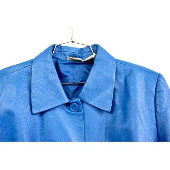 Retro Newport News 80s/90s Women LG Blue 2Way Convertible Cropped Leather Jacket - Picture 3 of 5